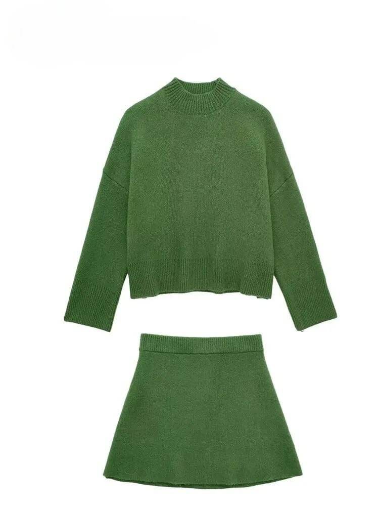 Conjunto Verde Outono Inverno: Suéter e Minissaia Monocromática Toronto - Figma Store